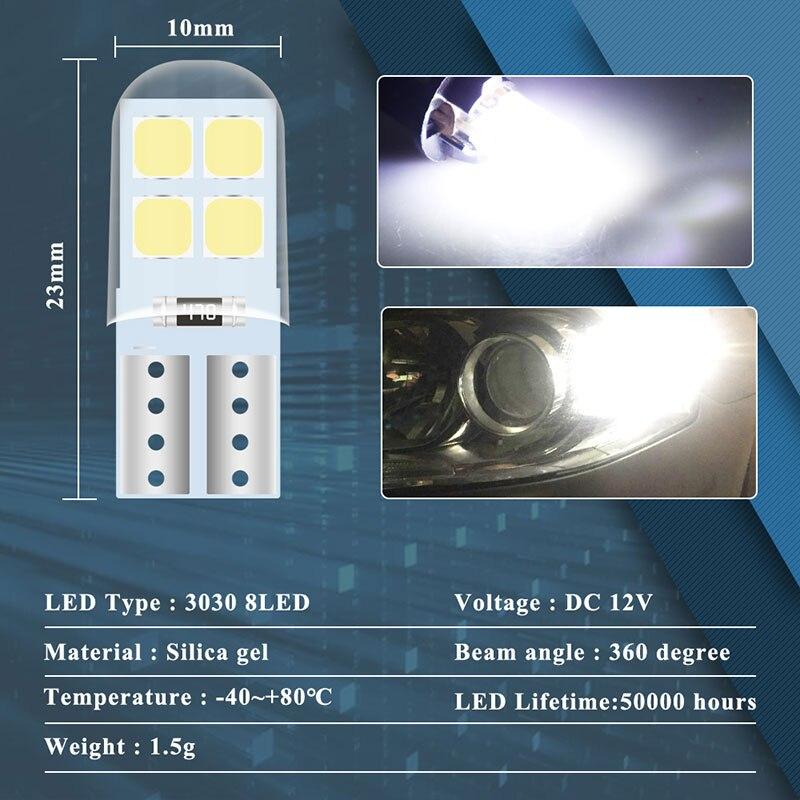 10x 3030 8SMD W5W T10 LED Bulbs 168 194 Led NoError Car Interior License Plate Dome Reading Light