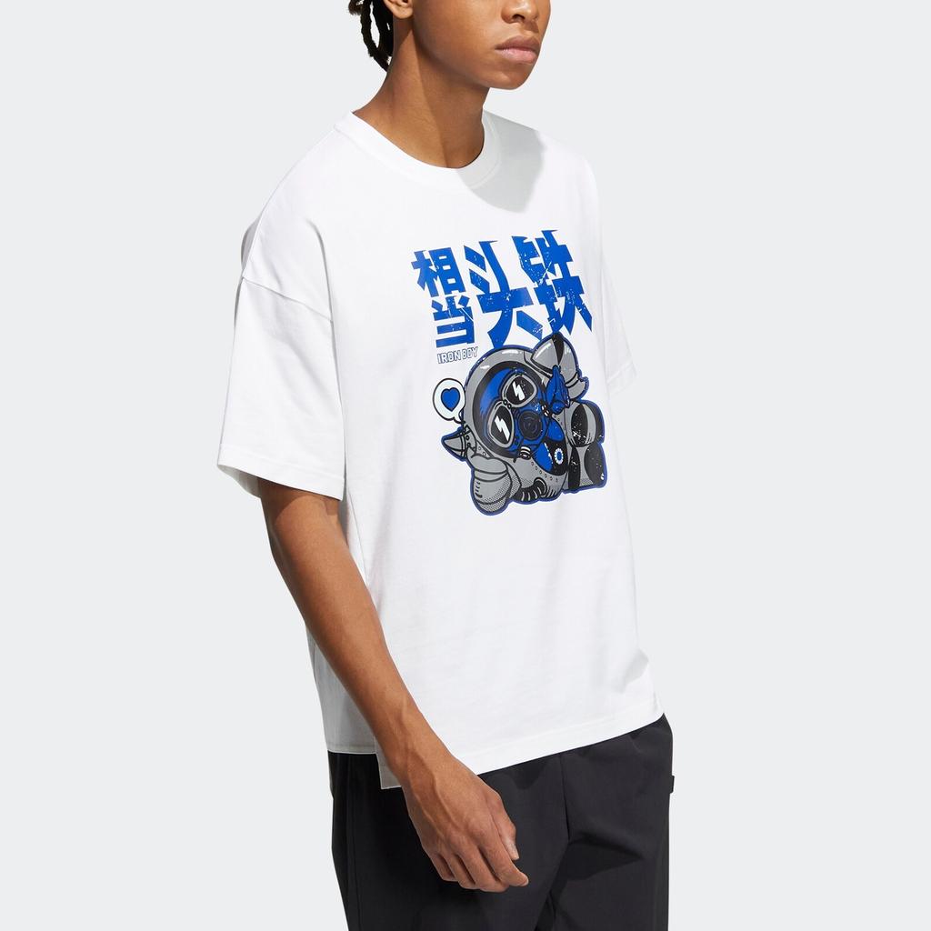 Men's adidas neo Cartoon Astronaut Pattern Printing Round Neck Sports Short Sleeve White T-Shirt HY4625