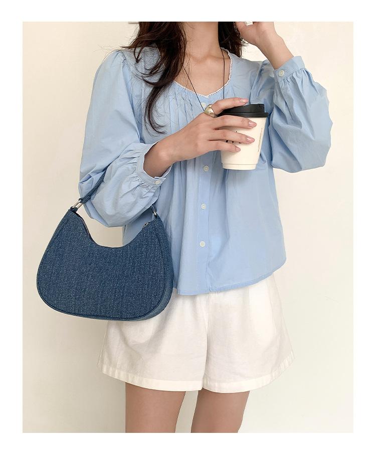 2024 New Korean Style Women's Handbag Ins Cross-border Retro All-matching Fashionable Washed Denim Bag Female