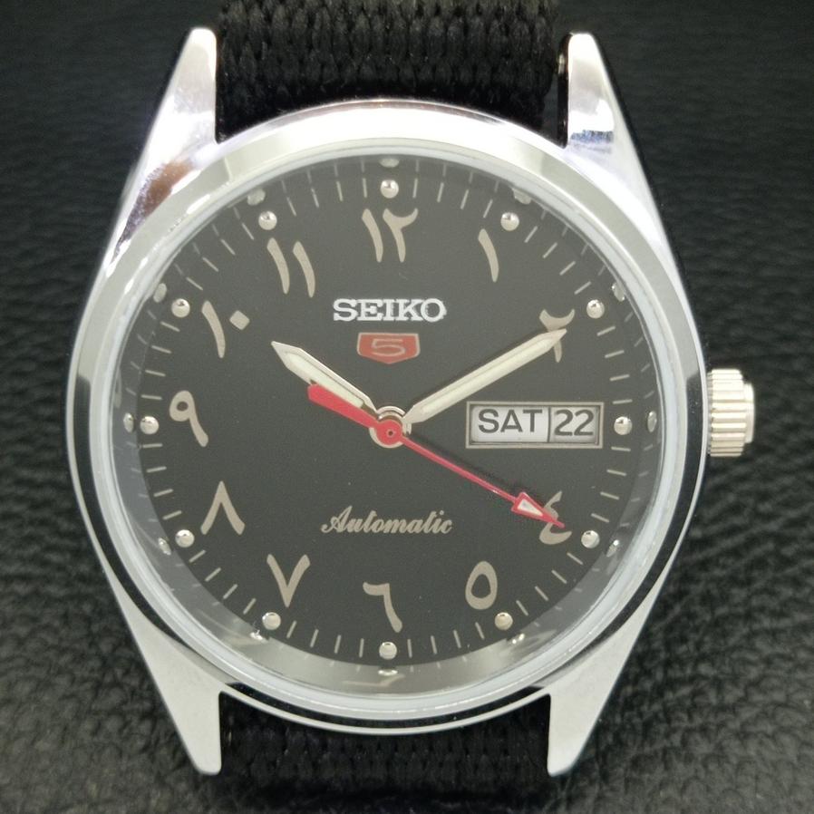 Generalüberholte Seiko 5 Automatik 6309A Japanische Herrenuhr mit arabischem Zifferblatt und schwarzem Zifferblatt a427338-2 QRL-a427338
