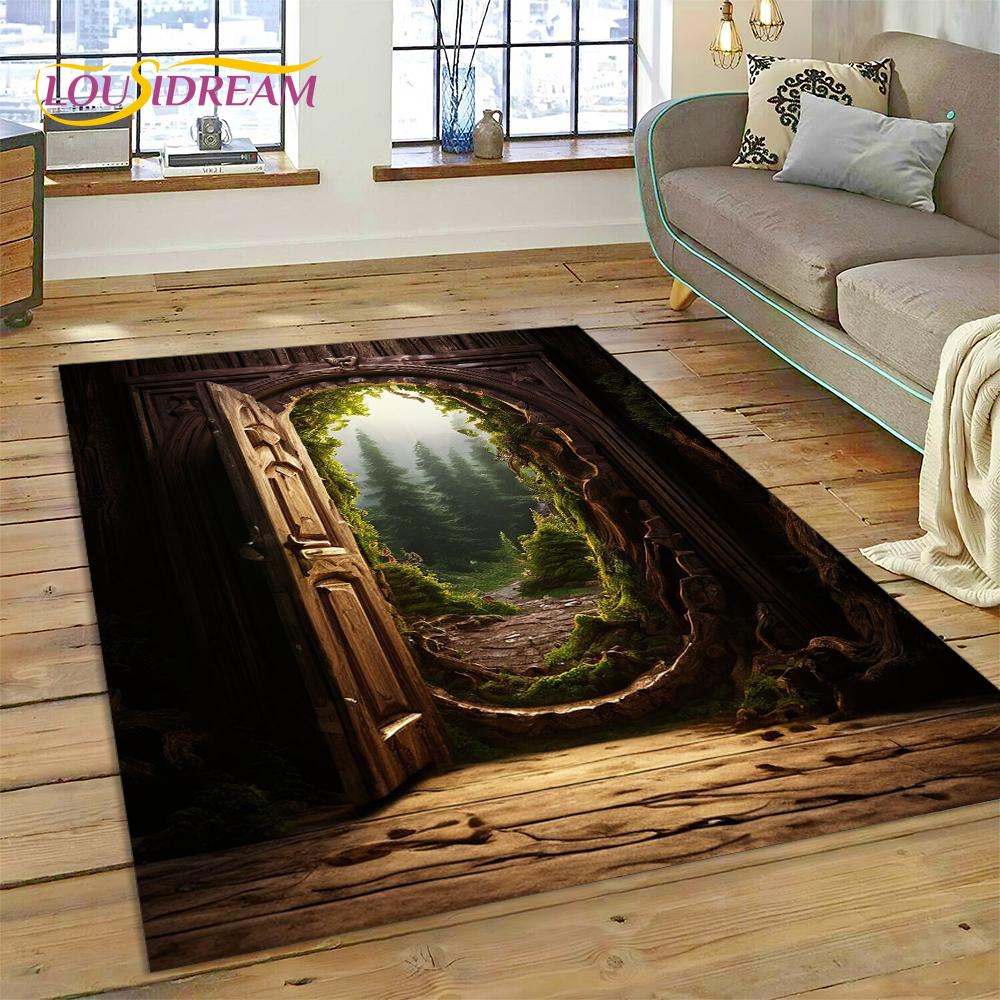 3D Illusion God's Temple Door Gate Carpet Rug for Living Room Bedroom Home Sofa Decoration,Kids Play Area Rug Non-slip Floor Mat
