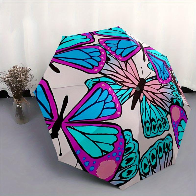1pc Butterfly Print Automatic Opening/closing umbrella, Reinforced 8-Rib Construction, Compact Travel Umbrella yy250808172