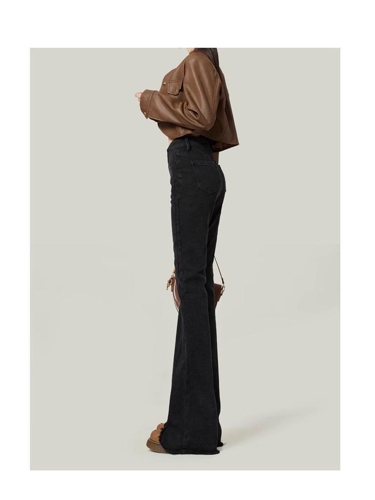 Women's Black High-Waisted Micro-Flare Jeans - 2024 Autumn/Winter Slimming Bell Bottom Pants