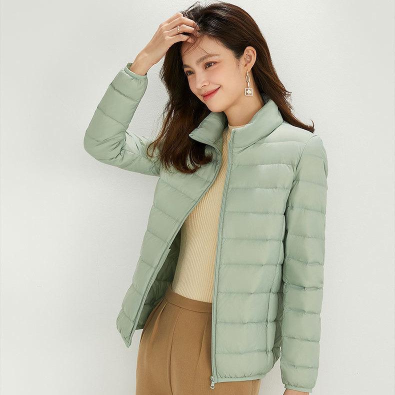 Korean Style Women's Lightweight Down Jacket - 90% White Duck Down, Autumn/Winter 2024, Warm Stand Collar, Long Sleeve Outerwear