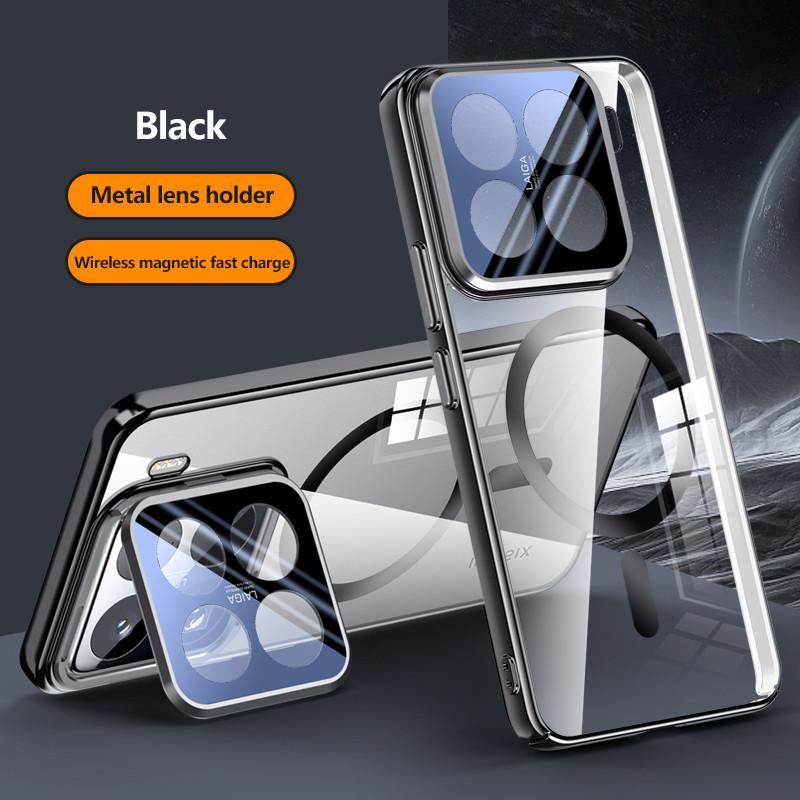 Transparent Electroplate Lens Holder Magsafe Case For Xiaomi 15 15Pro Fold Hinge Magnetic Wireless Charging Cover