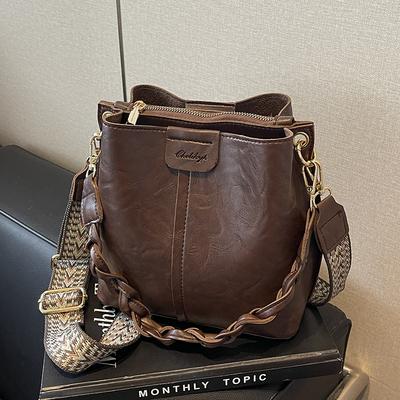 Bag Women's New Versatile New Trendy Autumn and Winter Retro Shoulder Large Capacity Broadband Crossbody Bucket