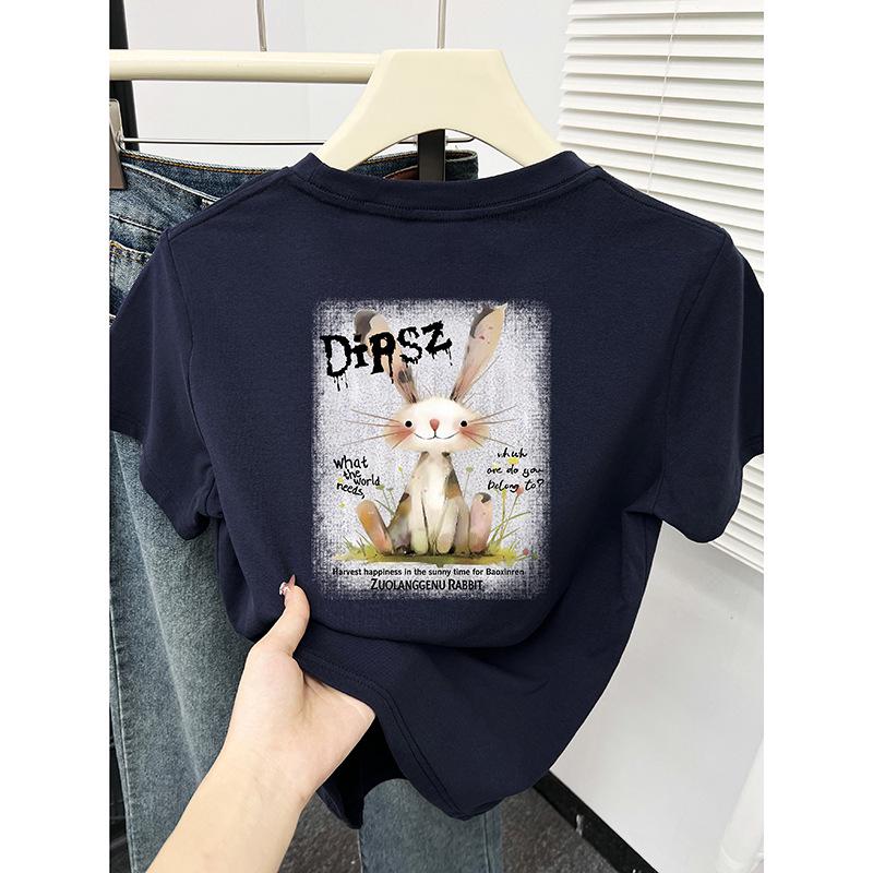 

Women s Navy Blue Cartoon Rabbit T-Shirt, Short Sleeve, Petite, Korean Style Medium чорний
