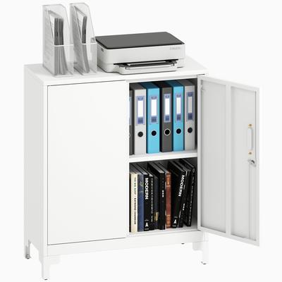 Metal Office Cabinet, Lockable Doors, Office Chest of Drawers, 2-Tier Design, White