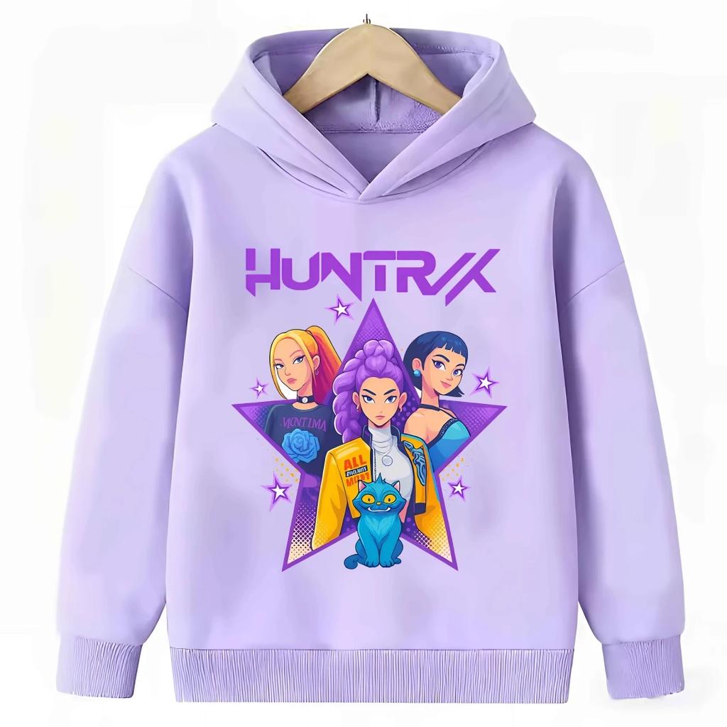 New cartoon hooded sweatshirt, suitable for both men and women, warm purple children's top, fashionable casual children's
