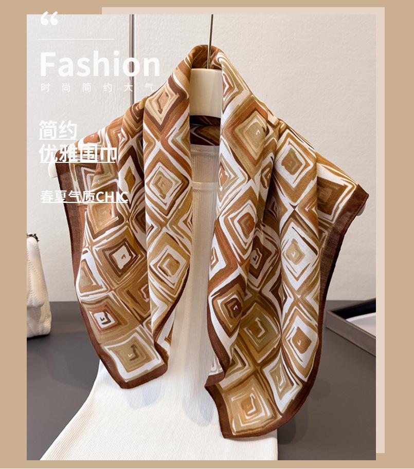 Geometric style herringbone pattern cotton and linen small square scarf silk scarf imitation velvet headscarf shawl sun protection scarf women's scarf