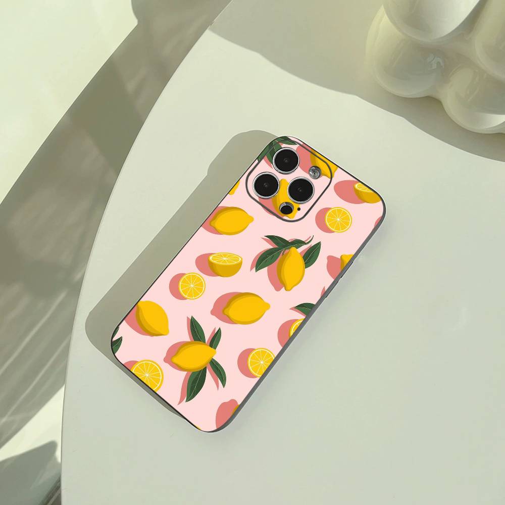 

S-Seaside scenario Wine Lemon Phone Case For iPhone 17,16,15,14,13,12,11 Pro Max,16Plus,XS Soft Black Cover iPhone17promax