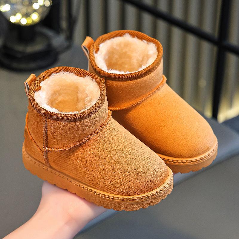 

Зимние бархатные детские сноубутсы для девочек, короткие ботинки для мальчиков, теплая детская хлопковая обувь, детские ботинки на хлопковой подкладке с нескользящей подошвой для детей среднего и старшего возраста 26 жёлтый