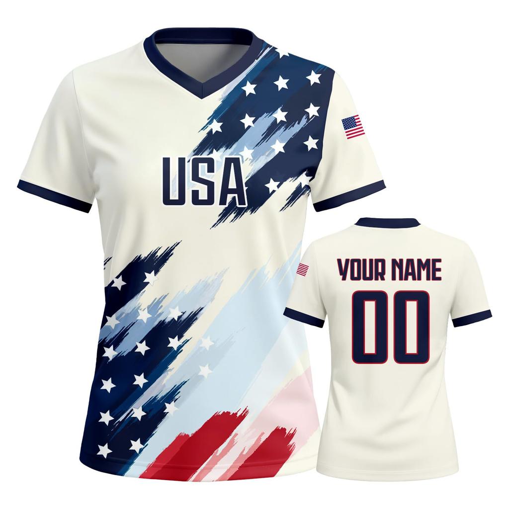 Women Custom Soccer Jersey Personalized Team Name Number Short Sleeve Athletic Sports Shirt for Match Training Tournament