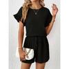 Women's Vacation Fashion Casual Shorts Suit Solid Summer Shorts and Top Two Piece Sets Fashion Fold Texture Outfit Woman Clothes