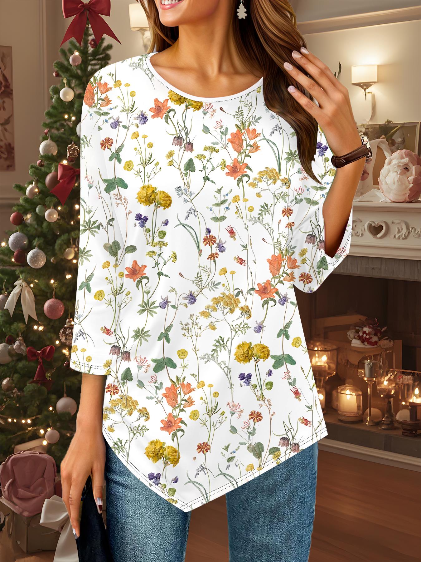 

Женская свободная футболка с круглым вырезом и рукавом три четверти, 3D цветочный узор 8XL оранжевый