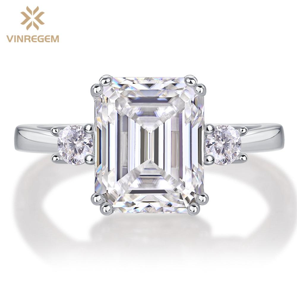 

Vinregem Стерлингового Серебра 925 пробы 3EX VVS1 D Цвет Изумрудной Огранки 8*10 ММ 4CT Настоящее Кольцо с Муассанитом и Бриллиантами для Женщин Свадебные Помолвки Ювелирные Изделия Подарки US 5 белый