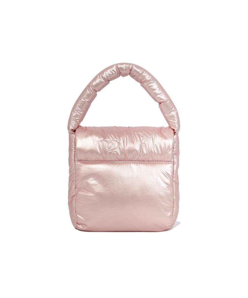 Fallett Lettering Quilted Small Flap Tote Bag Pink