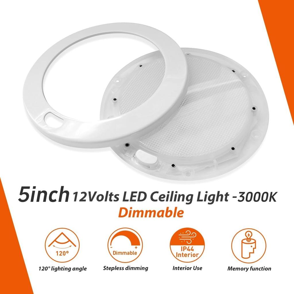 Dream lighting RV Interior LED Light with Dimmer Switch 12v Ceiling Light Fixture for RV Trailer Camper, Warm White Lighting, 4.5W, 300lumen, 5inch,