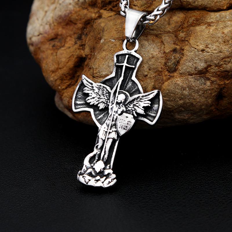Acciaio Inossidabile St. Collana con Ciondolo Croce dell'Arcangelo Michele per Uomo