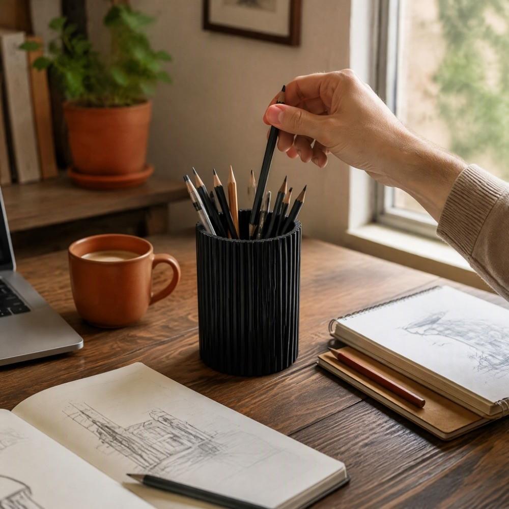 3D Printed Pencil Holder Minimalist Desk Stationery Storage Striped Pen Holder  Office Desk