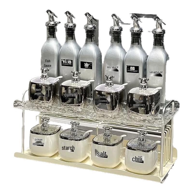 Elegant Silver Ceramic Seasoning Set