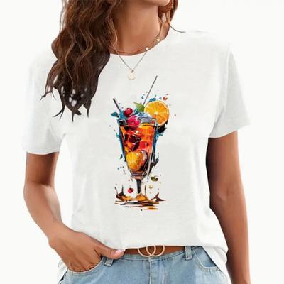 Mode Vrouwen Cool Fruit Juice Print T-shirt Grappig Casual O-hals Korte Mouwen T-shirt Zomer Dames T-shirt