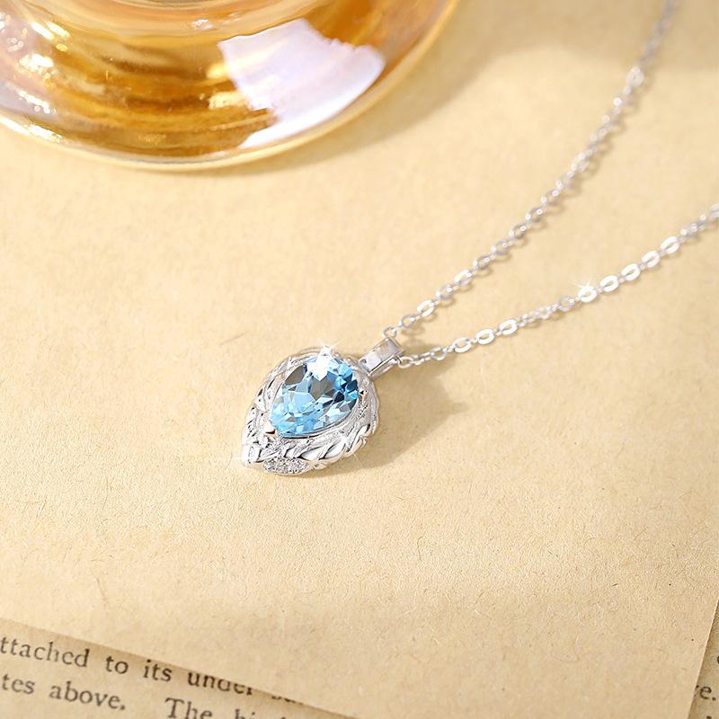 S925 Sterling Silver Pear-Shaped Natural Stone Necklace Women's High-End Exquisite Water Drop Collarbone Chain Jewelry
