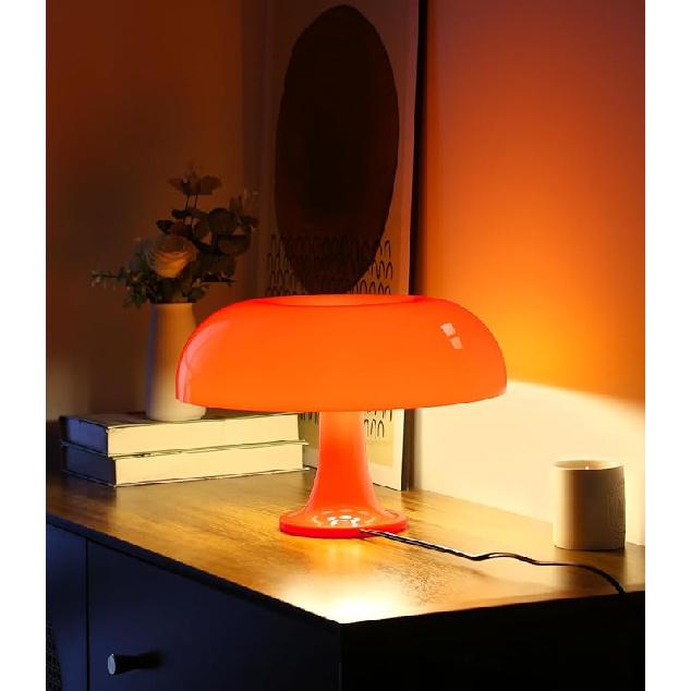 Orange Mushroom Lamp, Mid Century Modern Table Lamp for Bedroom, Minimalist Mushroom Decor Bedside Small Lamps, 2700K(Bulb Included, Plug Powered) оранжевый
