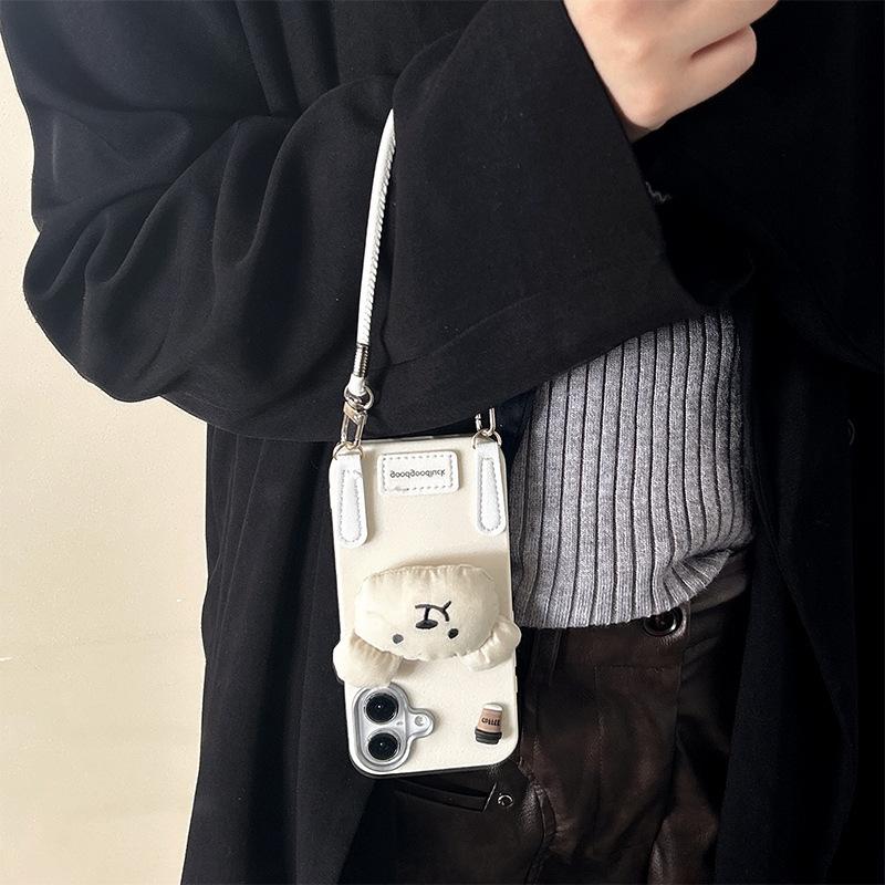 For Apple 16promax Handheld Rope Bear Phone Case for IPhone 15plus Silicone Anti Drop Hanging Rope Women's Edition