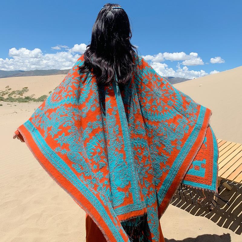 Ethnic Style Shawl Summer Outer Wear Women's Large Shawl Cape Cloak High-end Knitted Scarf
