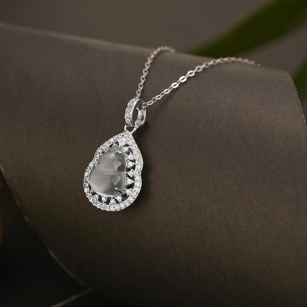 S925 silver inlaid quartzite jade gourd necklace women's high transparency gourd pendant hollow jewelry