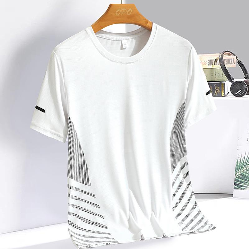Men s Quick-Dry Ice Silk Short Sleeve T-Shirt – Breathable, High-Elastic, Printed Summer Top 3XL