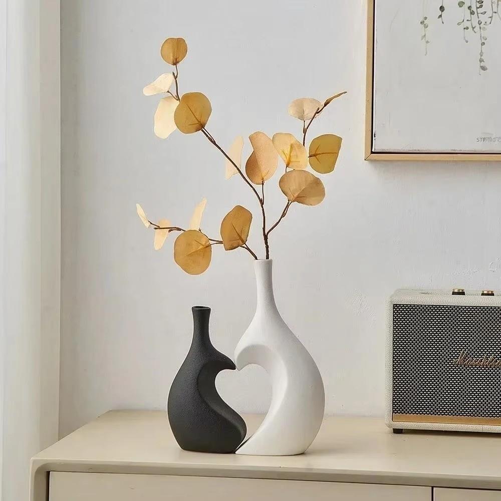 A Set Elegant Ceramic Vase Solid Color Flower Arrangement Vase Creative Water Cultivation Vase