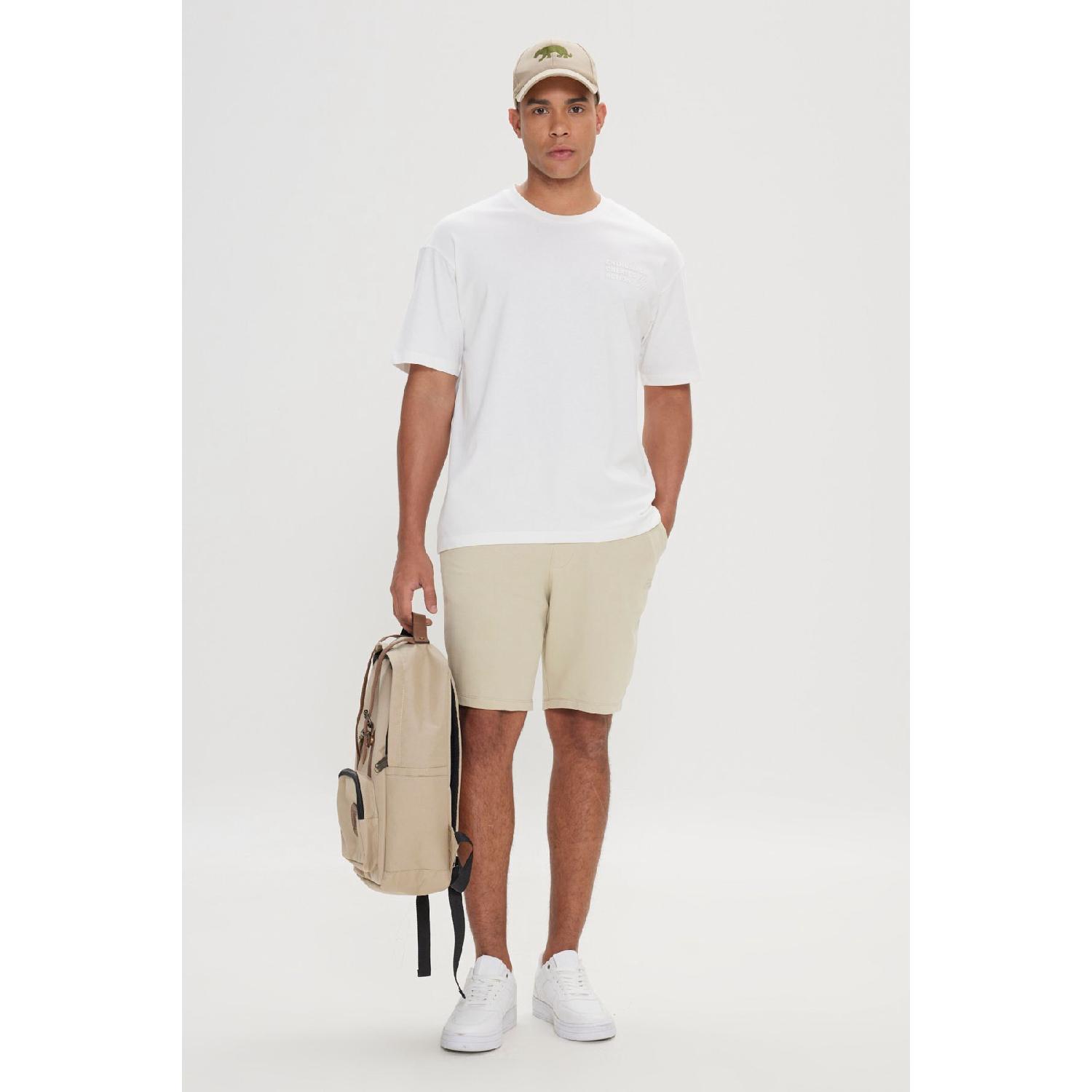 

Unisex Beige Standard Fit Regular Cut Cotton Stretchy Knitted Shorts With Pockets S