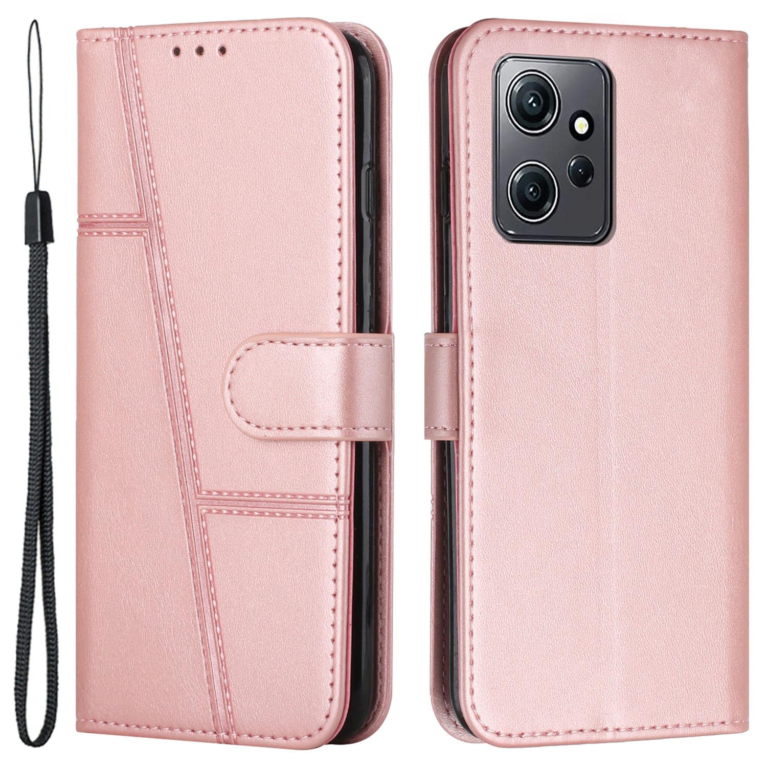 

PU Leather Case for Xiaomi Redmi Note 12 4G Cell Phone Drop-proof Wallet Foldable Stand Cover Rose Gold