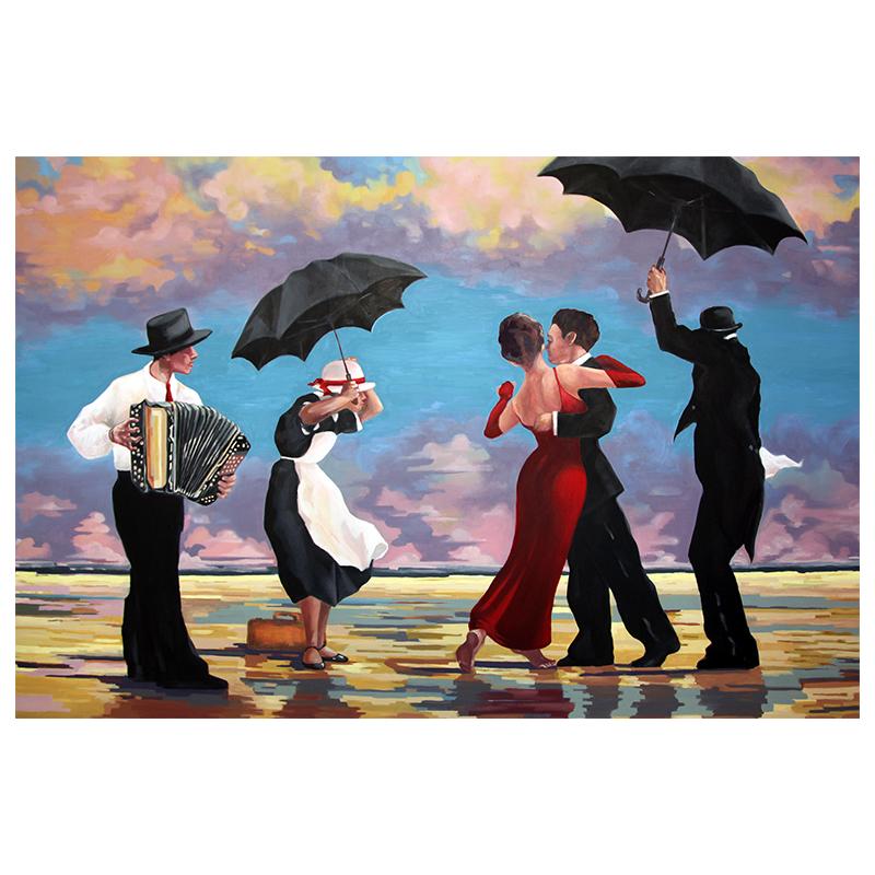 

Поющий дворецкий с аккордеонистом Абстрактная живопись Печать Холст Плакат Colordul картина для комнаты домашний настенный художественный декор Cuadros 21x30cm No Framed