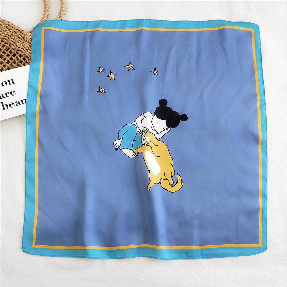 53cm Silk Square Scarf for Women: Elegant Korean Design for Spring, Summer, Autumn - Fashionable Digital Print Headscarf