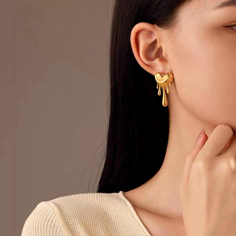Trendy Alloy Melting Heart Stud Earrings Stylish Fashion Jewelry Luxury Heart Ear Studs Gift For Women