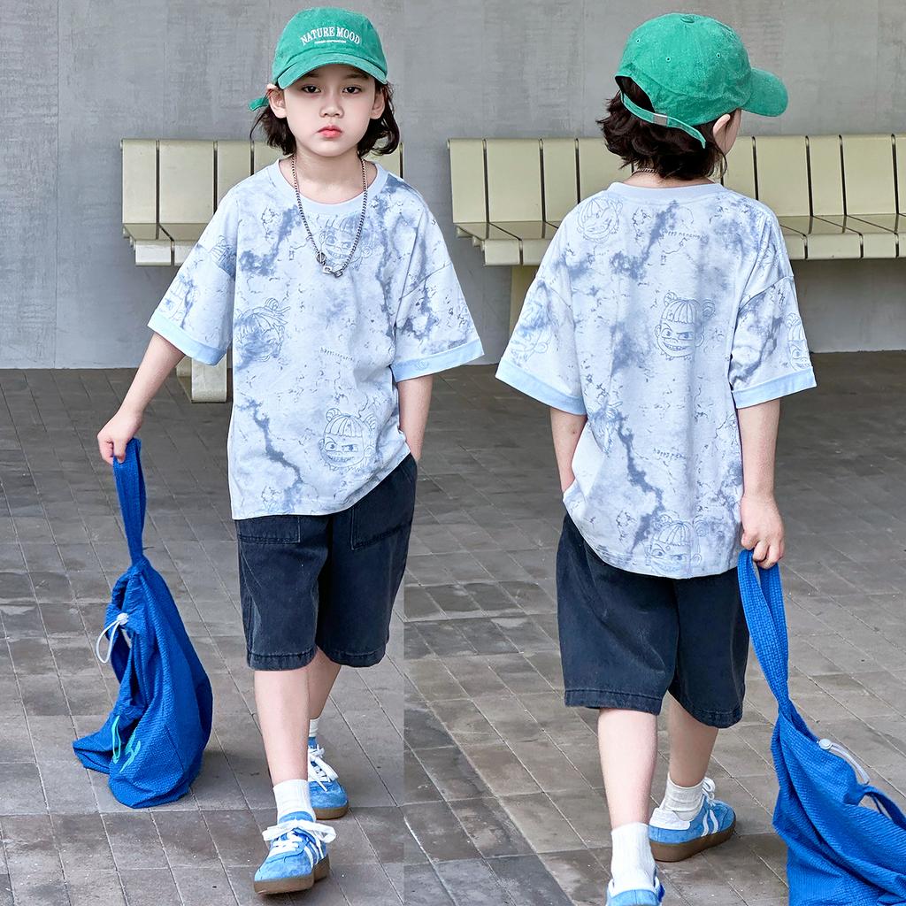 Boys' short sleeved T-shirt set summer clothes 2026 new children's two-piece set summer mid to large children's short sleeved top trend