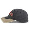 Zhen Yue Qi Cotton Baseball Cap with Distressed Patchwork and American Lettering Embroidery.