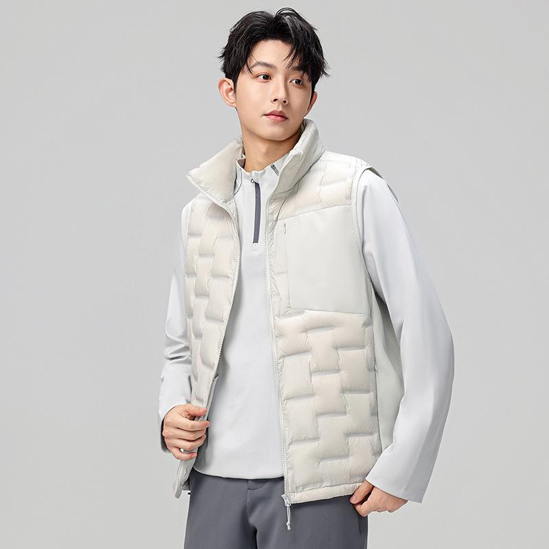 Men's Lightweight Stand-Up Collar Down Vest - Winter Warm Sleeveless Gilet with 90% White Duck Down