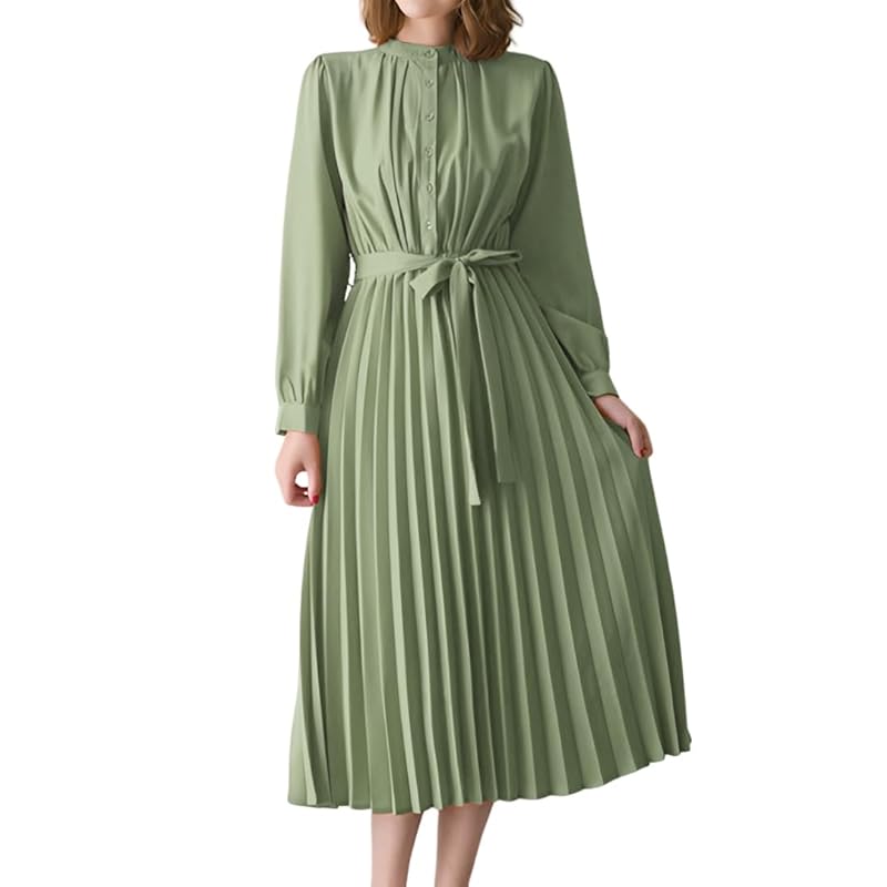 

[ROSELUCA.] [Classy pleats] one piece ladies long length long sleeve waist ribbon spring Beautiful Front opening ceremony graduation ceremony work