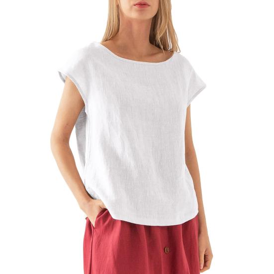 Women Tops Draped Short Sleeve Round Neck Loose Fit Casual Tops Summer Spring Blouse Versatile Style Daily Wear