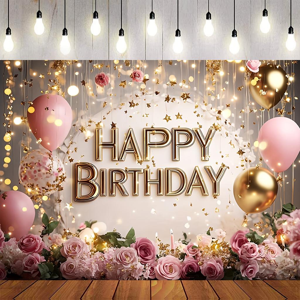 Birthday Party Background Cute Princess Birthday Photography Background Pink Balloons Golden Cake Theme Wyk
