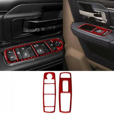 For RAM 1500 4-Door Red Carbon Fiber Front Door Control Cover Trim