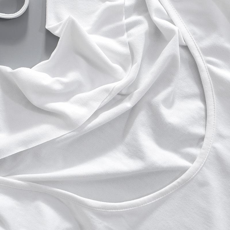 Women's Summer Solid Colour Swing Neck Sleeveless One Shoulder Backless Tie Sexy T-Shirt