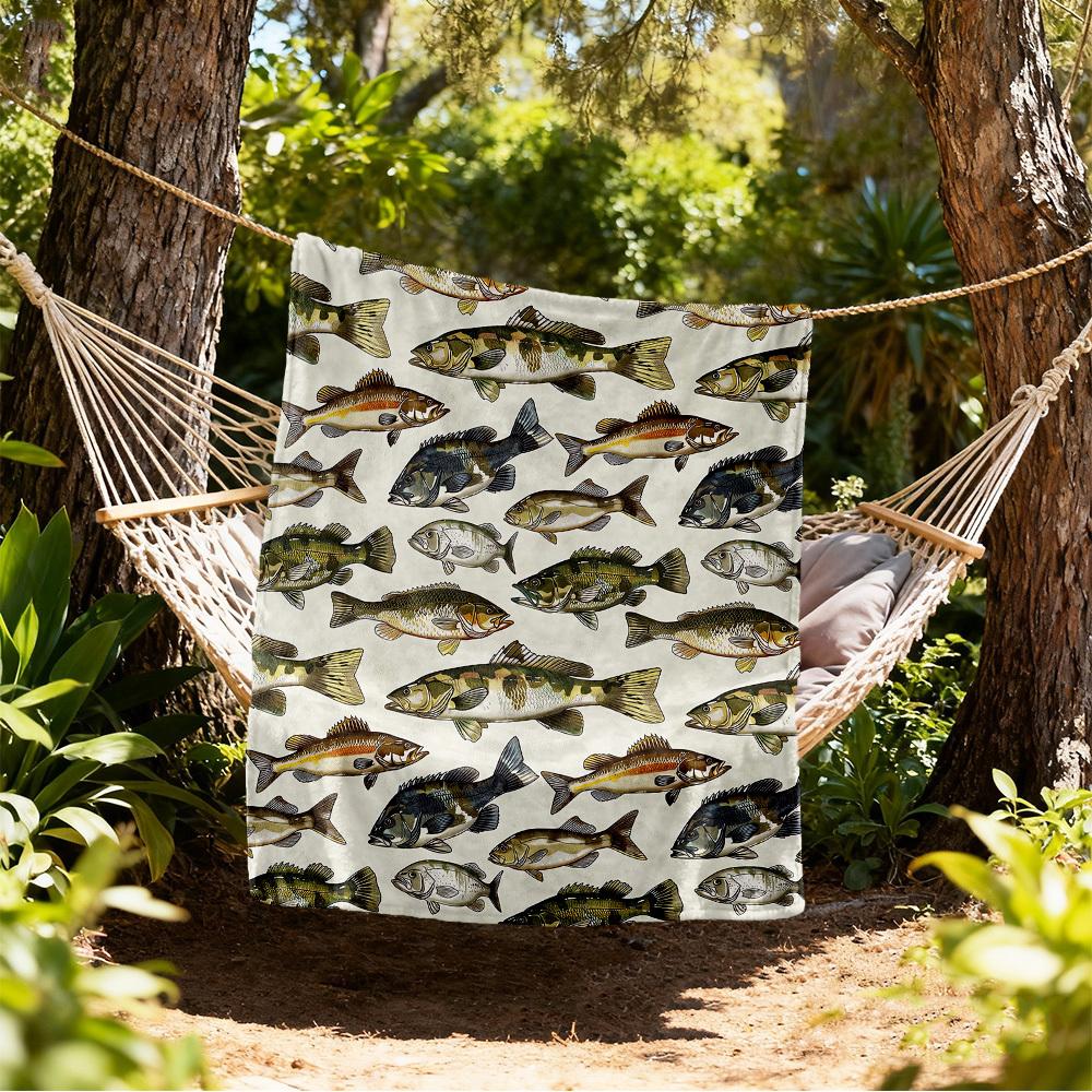 Fish Pattern Outdoor Flannel Blankets, Outdoor travel, Home Blankets, Fan Gifts,Suitable for All Seasons, Christmas Gifts. R1127063