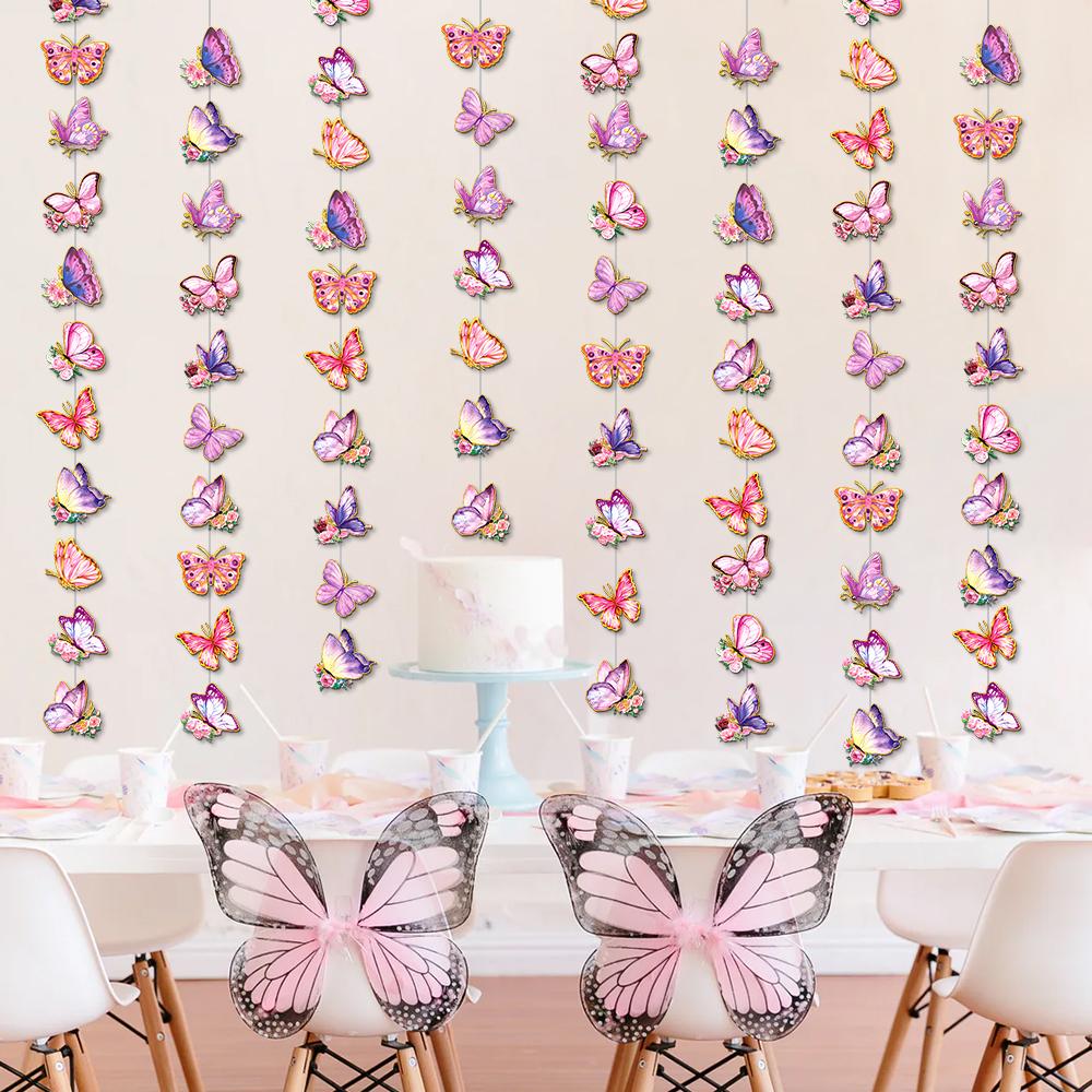 Spring Colorful Butterfly Shaped Paper String Garland Hanging for Wedding Birthday Party Baby Shower Decoration Kids Room Decor