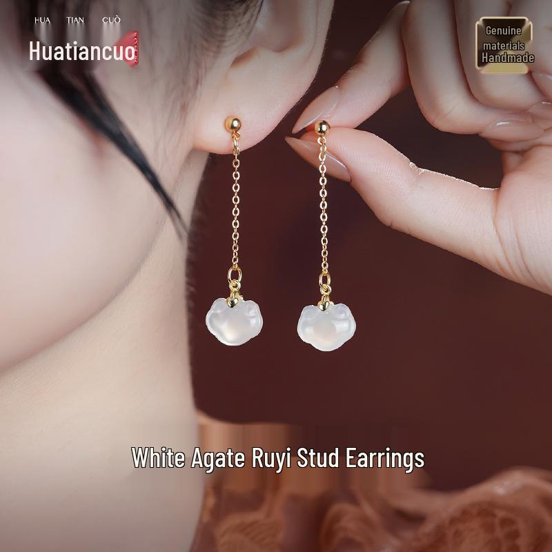 Sterling Silver Jade Earrings: Ancient-Inspired Women's Qipao Accessories with Peace Lock Design