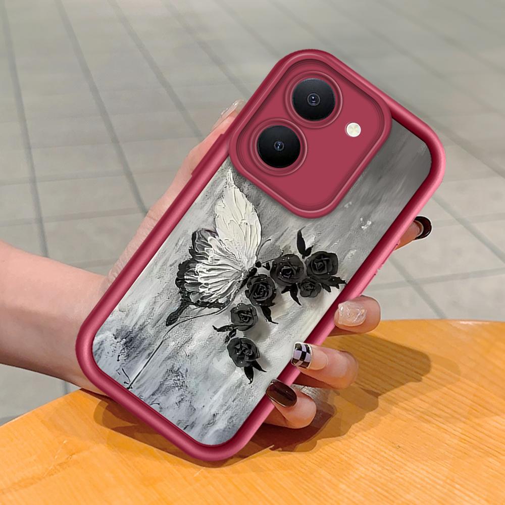 Soft Silicone Square Ladder Printing Pattern Phone Casing Full Cover Camera Shockproof Protection Rubber Case for Vivo